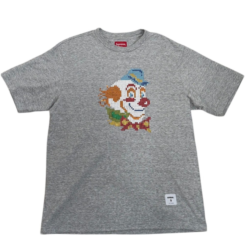 Supreme Clown Face Sequin T Shirt Grey Mens Small Short Sleeve Crew Neck